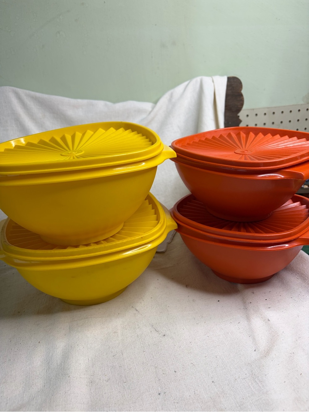 Tupperware Bright Yellow and Orange Stackable Mixing Bowls with Lids